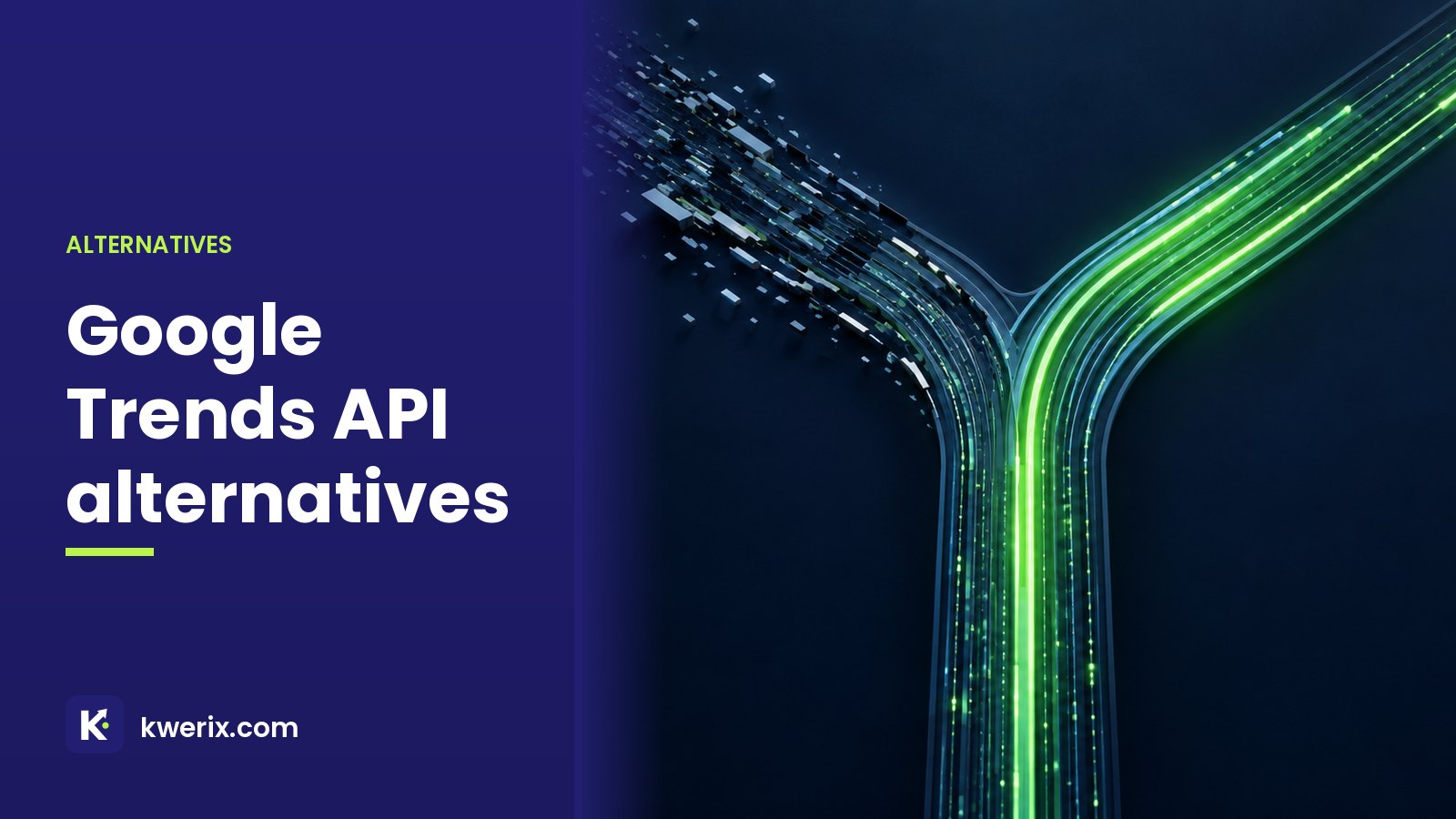 Google Trends API alternatives illustration: a fork in a road of data lines, one broken and one continuous