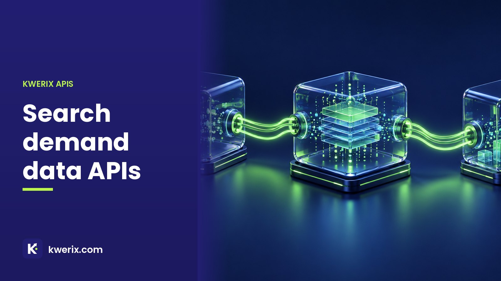 Search demand data APIs illustration: connected API modules linked by data cables